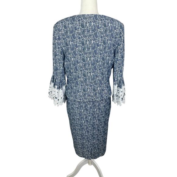 Alberto Makali Lace Trim Midi Dress Set Blue White Mother of The Bride Size 12/L - Picture 6 of 16